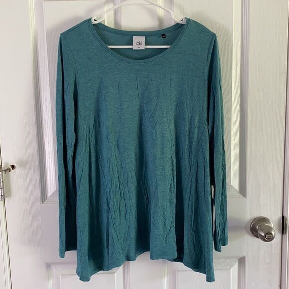 CAbi #3056 Heathered Teal Long Sleeve Swing Tee - Picture 4 of 7